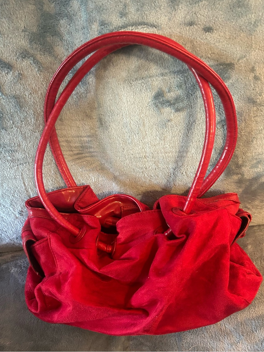 Coldwater Creek Red Drawstring Suede Satchel Purse Bag